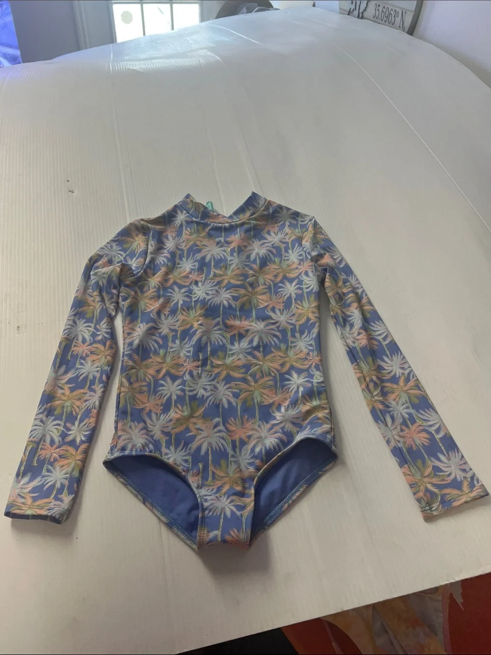 Billabong Talk to the Palm Pastel Blue and Pink Palm Print Body Suit Rash Guard